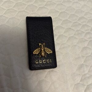 Gucci metal bee money clip wallet black leather